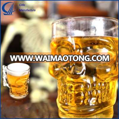 3D Skull Shape Crystal Home Beer Wine Drinking Stein Glass Mug Handle Glassware